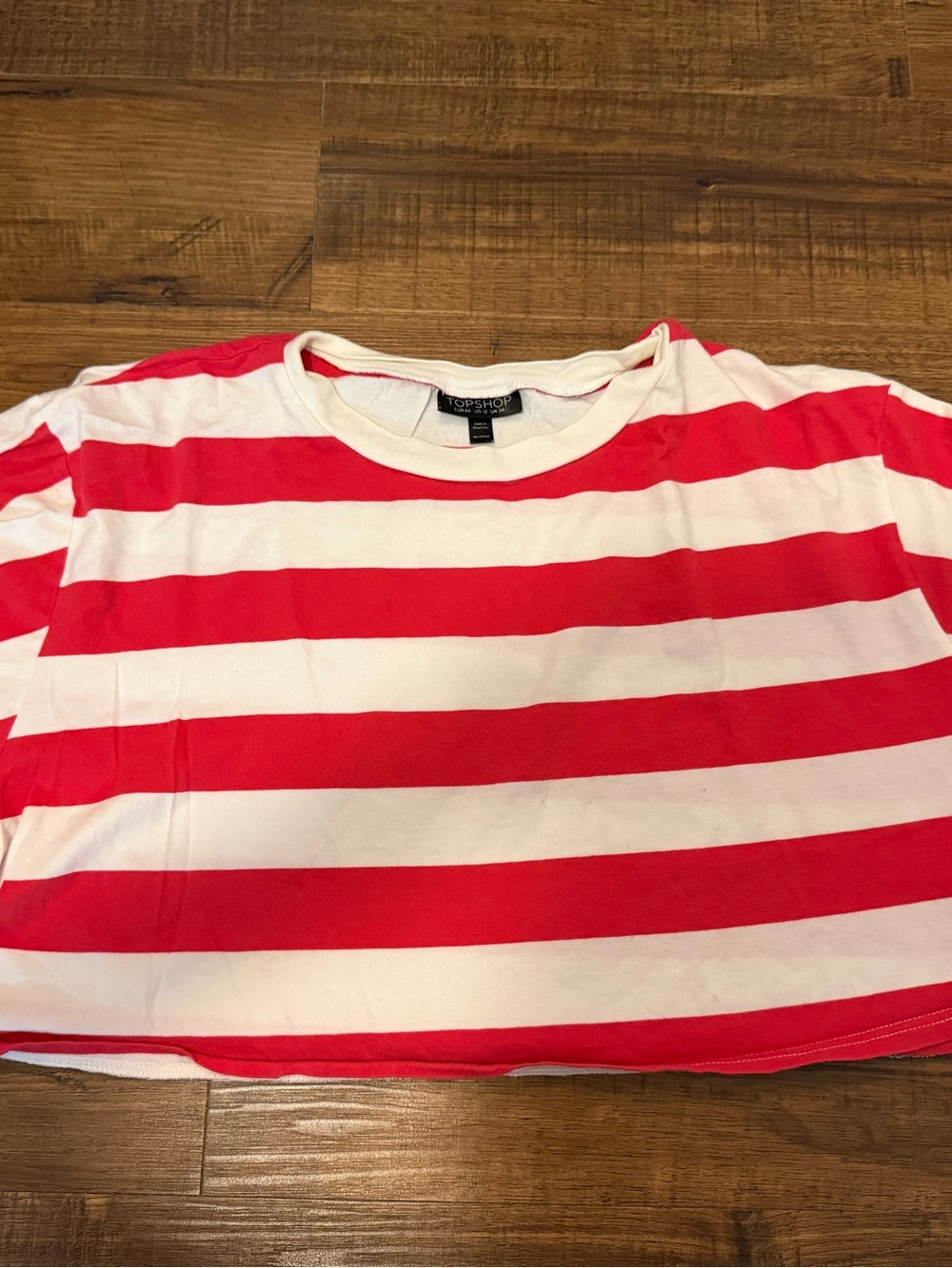TOPSHOP Women’s Red & White Striped Crop Tee